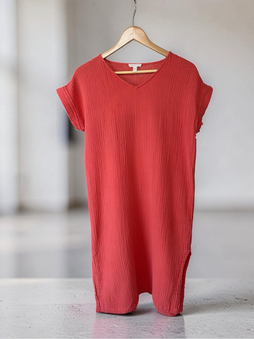 Eileen Fisher Organic Cotton Gauze Coral Dolman Shift Dress Small